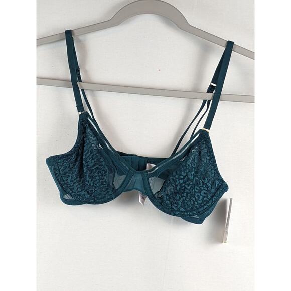 Lace Overlay Unlined Bra Auden 32A Green Underwire Demi Coverage Semi Opaque - Picture 7 of 8